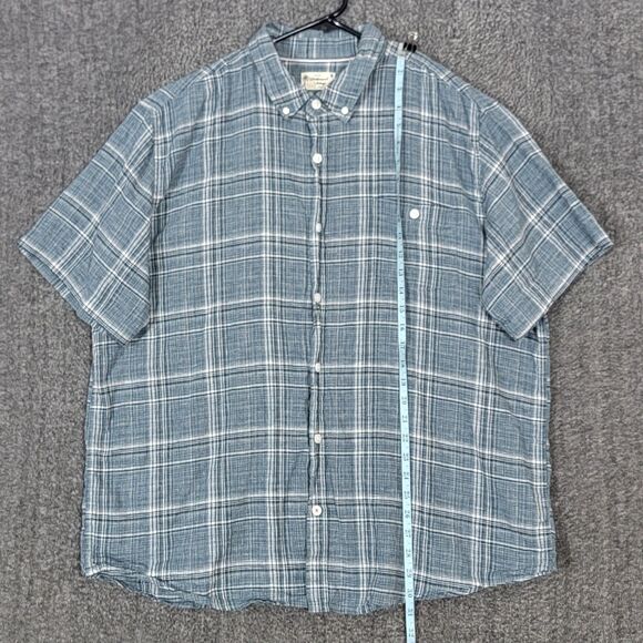 Weatherproof Vintage Shirt Mens XXL Blue Plaid Washable Linen Short Sleeve - Picture 3 of 10